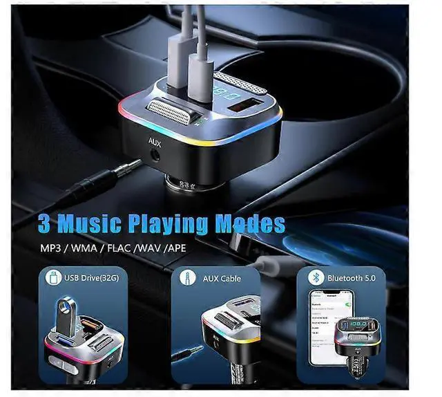 Alt view image 5 of 5 - Ecocleanpath Bluetooth 5.0 Car FM Transmitter & Charger, PD 20W/QC 18W Fast Charging, AUX Adapter (Black)