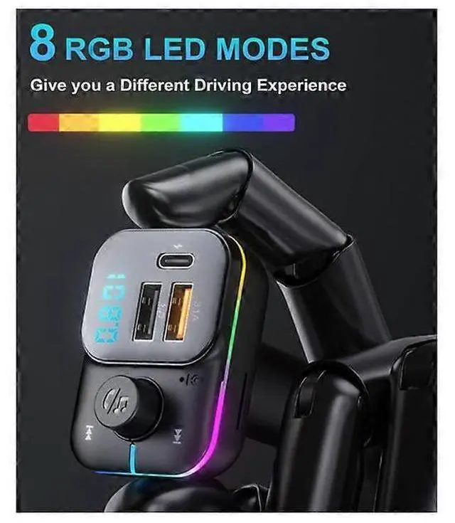Alt view image 2 of 5 - Ecocleanpath Bluetooth 5.0 Car FM Transmitter with PD/QC Fast Charge, 8-Color LED & Voice Assistant (Black)