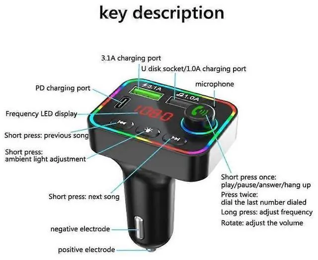 Alt view image 5 of 5 - Ecocleanpath Universal Bluetooth FM Transmitter Car Adapter | Hands-Free Calling, Dual USB & Type-C Fast Charging, MP3 Player