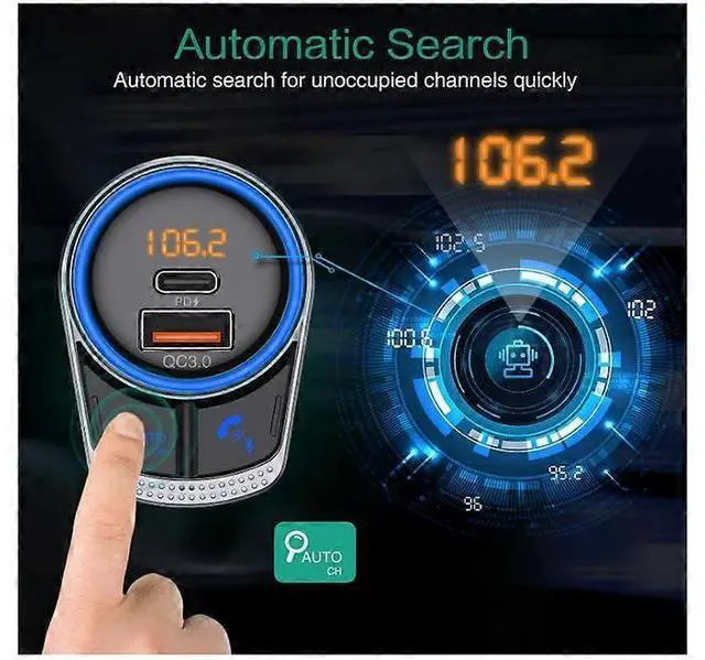 Alt view image 2 of 5 - Ecocleanpath Bluetooth 5.1 Car FM Transmitter with 24W PD & 18W QC3.0 Fast Charging, Hands-Free Calling (Black)