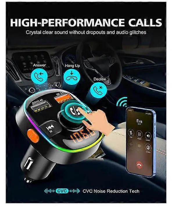 Alt view image 5 of 5 - Ecocleanpath QC3.0 Bluetooth FM Transmitter Car Adapter, 7-Color LED & Dual USB Fast Charger, Hands-Free Calling