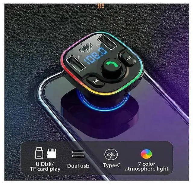 Alt view image 4 of 5 - Ecocleanpath Bluetooth 5.0 FM Car Transmitter with PD/QC 3-Port Fast Charging, Hands-Free Calling & MP3 Playback