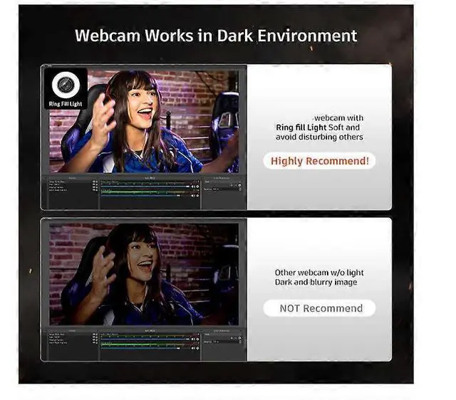 Alt view image 3 of 5 - Ecocleanpath 967 HD 1080P Webcam with Ring Light & Dual Mic, Autofocus USB Streaming Camera (Black)