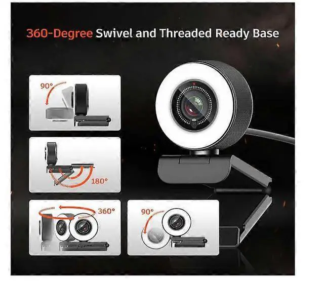 Alt view image 4 of 5 - Ecocleanpath 967 HD 1080P Webcam with Ring Light & Dual Mic, Autofocus USB Streaming Camera (Black)