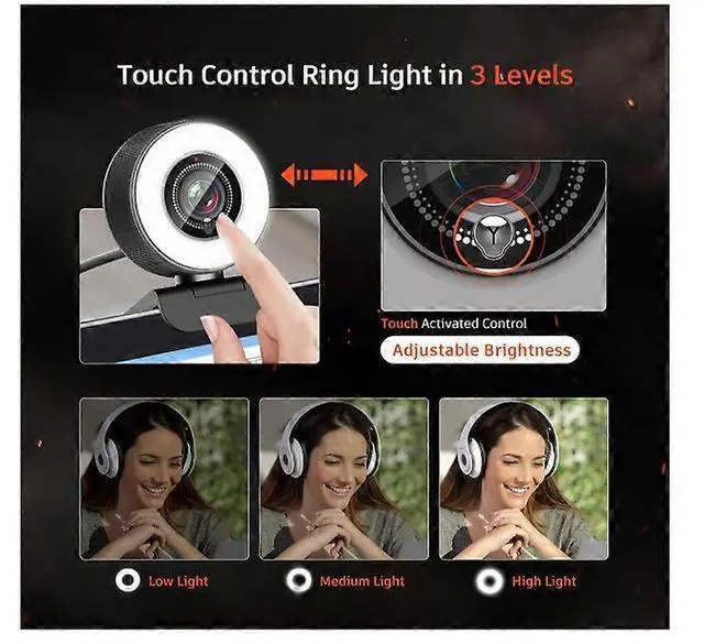 Alt view image 2 of 5 - Ecocleanpath 967 HD 1080P Webcam with Ring Light & Dual Mic, Autofocus USB Streaming Camera (Black)