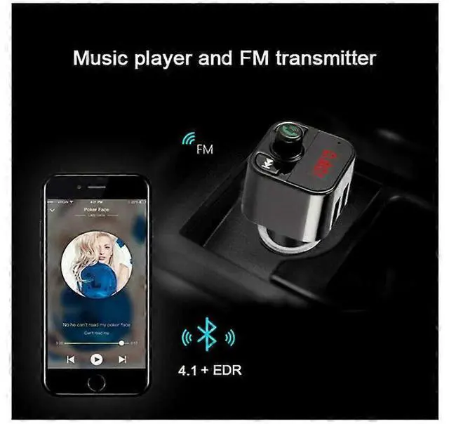 Alt view image 5 of 5 - Ecocleanpath Bluetooth FM Transmitter Car Charger, 2 USB Ports, Hands-Free Calling, MP3 Player (Black)