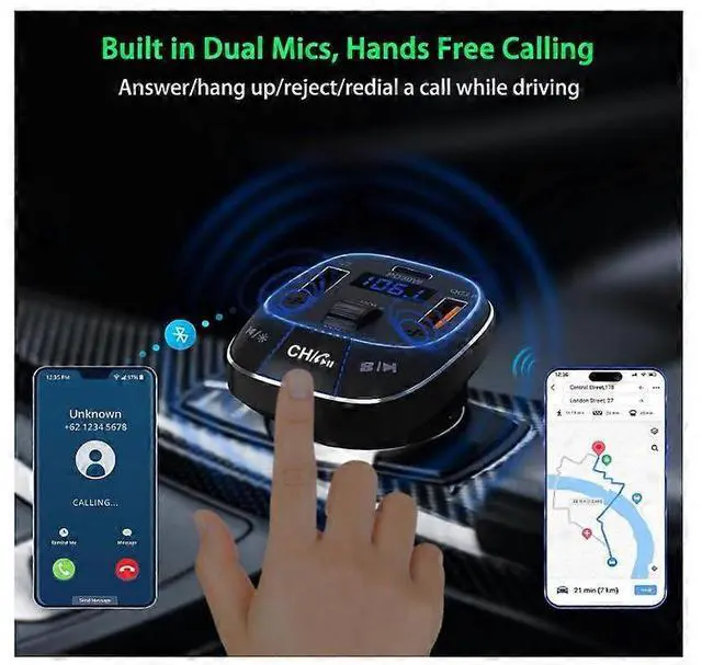 Alt view image 4 of 5 - Ecocleanpath Bluetooth 5.3 FM Transmitter & 48W Car Charger, PD 30W/QC3.0, Bass Boost & Noise Cancellation (Black)