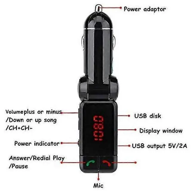 Alt view image 2 of 5 - Ecocleanpath Black Bluetooth FM Transmitter V2.0 - Wireless Car Charger, MP3/USB Player, Hands-Free Calling