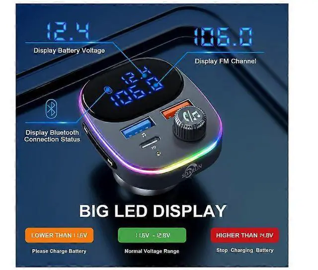 Alt view image 4 of 5 - Ecocleanpath Bluetooth Car FM Transmitter with Fast Charging PD20W QC3.0, Hands-Free Calling & LED Display (Black)