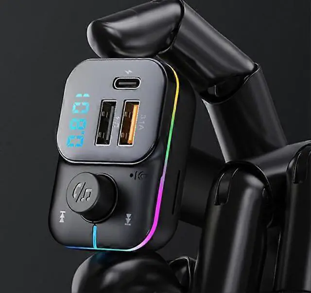 Alt view image 2 of 5 - Ecocleanpath Bluetooth FM Transmitter for Car - 38W Fast Charging, Hands-Free Calling, Color Lights (Black)