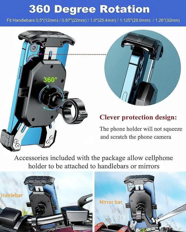 Alt view image 3 of 5 - Ecocleanpath 1-Second Lock Phone Holder for Bicycle & Motorcycle, Aluminum Alloy Mount Fits 4-7" Phones - Black