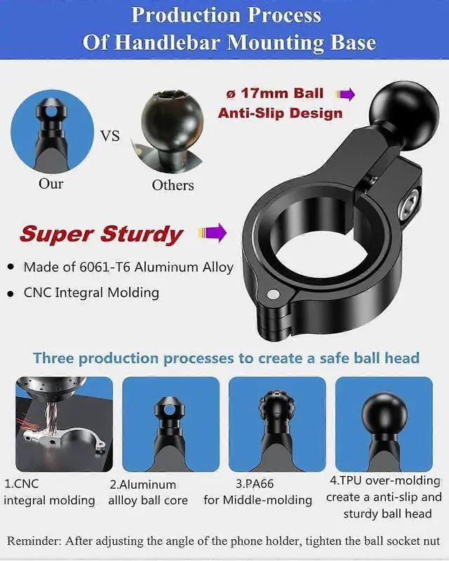 Alt view image 5 of 5 - Ecocleanpath 1-Second Lock Phone Holder for Bicycle & Motorcycle, Aluminum Alloy Mount Fits 4-7" Phones - Black