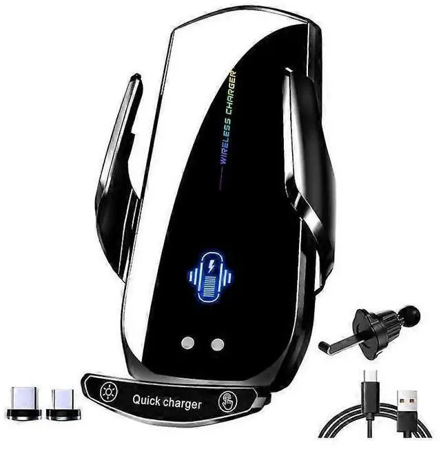 Alt view image 4 of 5 - Ecocleanpath 15W Wireless Charging Car Mount with Cooling Fan - 360° Adjustable Alloy Phone Holder (Black)