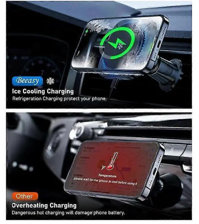 Alt view image 4 of 5 - Ecocleanpath Magnetic Magsafe Car Mount Charger 15W Fast Wireless with Ice Cooling Fan, Black