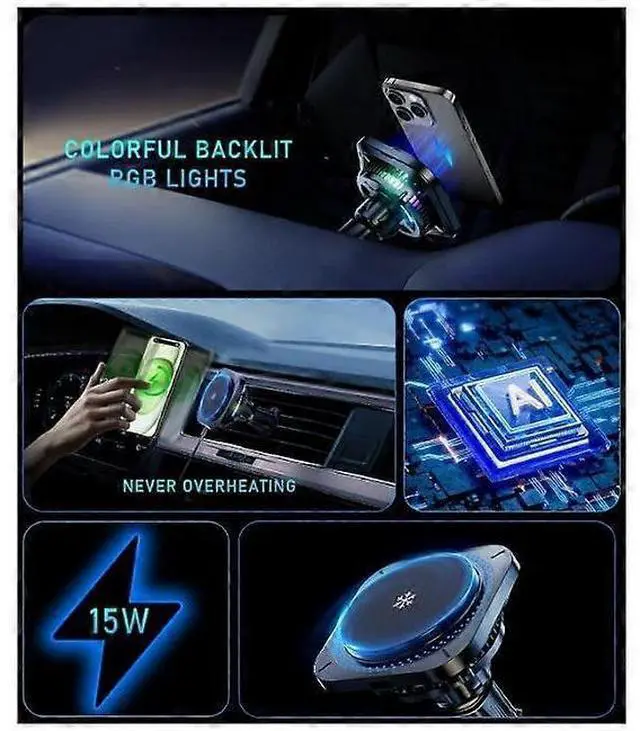 Alt view image 5 of 5 - Ecocleanpath Magnetic Magsafe Car Mount Charger 15W Fast Wireless with Ice Cooling Fan, Black
