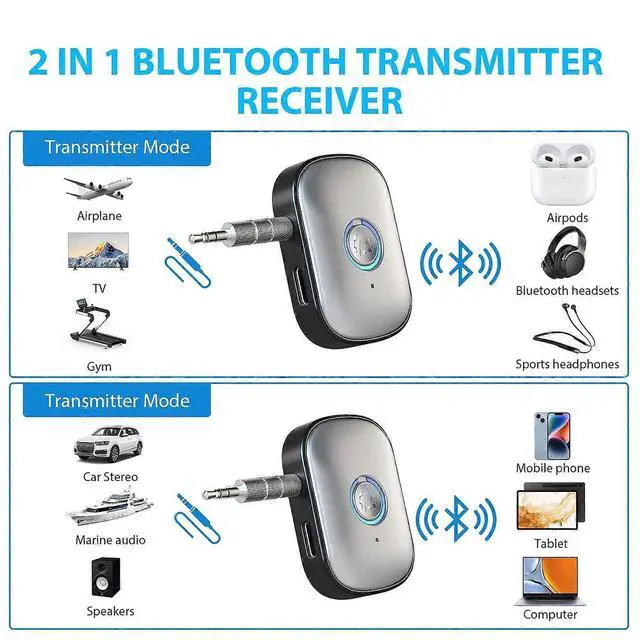 Alt view image 4 of 5 - Ecocleanpath Bluetooth 5.3 Transmitter & Receiver 2-in-1, 3.5mm AUX Wireless Audio Adapter for TV, Car, HiFi, Headphones
