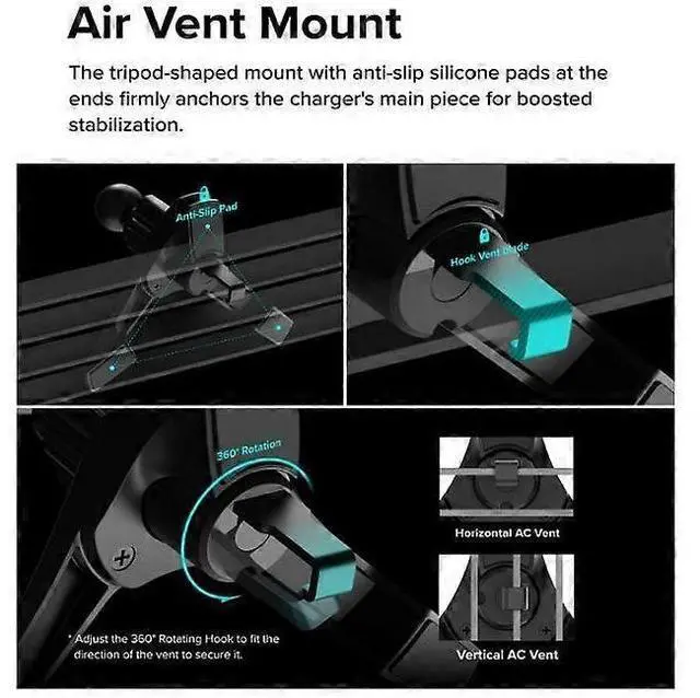 Alt view image 5 of 5 - Ecocleanpath 15W Fast Wireless Car Charger & Magnetic Phone Mount with Cooling Fan, Black