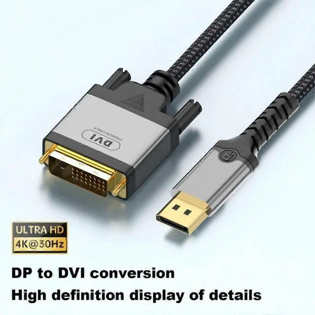 Alt view image 3 of 5 - Ecocleanpath 2m DisplayPort to DVI Cable 4K@30Hz Gold-Plated Connectors for PC, HDTV, Projector (Black)