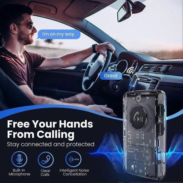 Alt view image 4 of 5 - Ecocleanpath Bluetooth 5.3 Car Adapter, Wireless Audio Receiver with 20H Battery, Noise Cancelling Mic for Car/Home Stereo