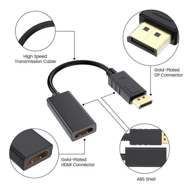 Alt view image 2 of 5 - Ecocleanpath DP to HDMI Adapter 4K 30Hz Gold-Plated Converter with Audio for PC/TV/Monitor (Black)