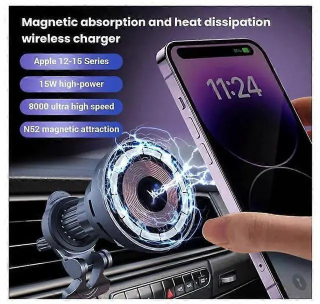 Alt view image 3 of 5 - Ecocleanpath 15W MagSafe Car Charger Mount, Magnetic Air Vent Phone Holder for iPhone 15/14/13/12 Series (Black)
