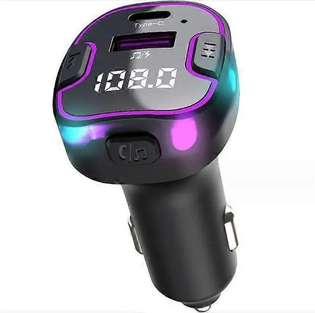 Main image of Ecocleanpath Bluetooth 5.3 FM Transmitter Car Charger with USB-C & LED Lights - Black