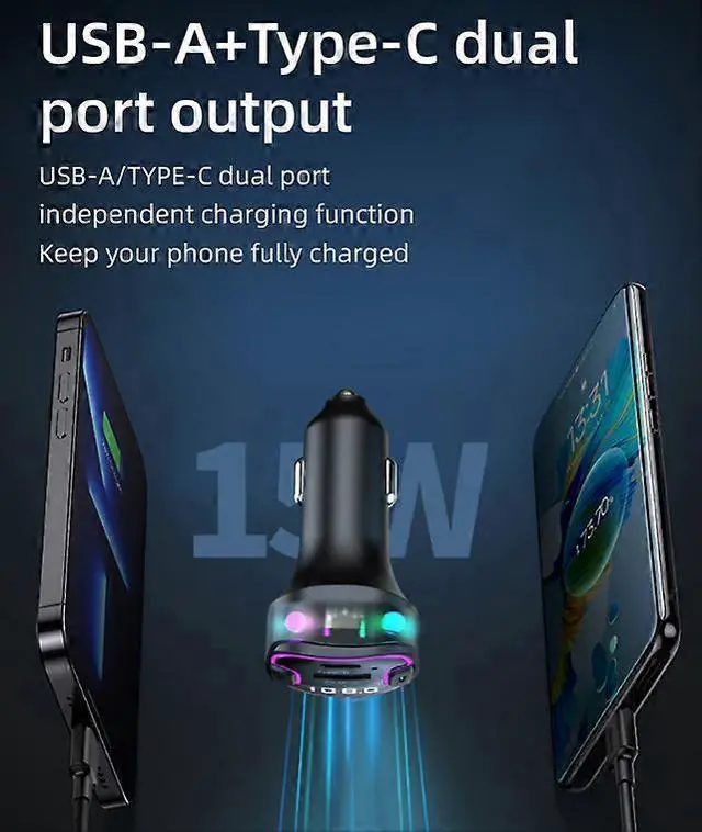 Alt view image 3 of 5 - Ecocleanpath Bluetooth 5.3 FM Transmitter Car Charger with USB-C & LED Lights - Black