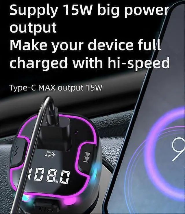 Alt view image 4 of 5 - Ecocleanpath Bluetooth 5.3 FM Transmitter Car Charger with USB-C & LED Lights - Black