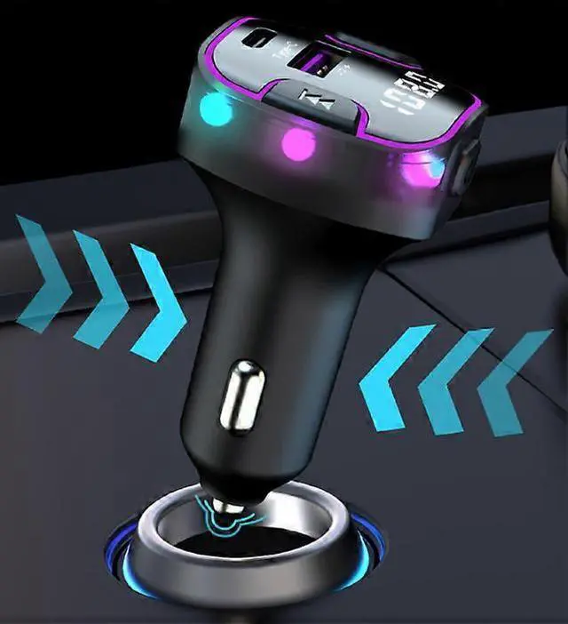 Alt view image 5 of 5 - Ecocleanpath Bluetooth 5.3 FM Transmitter Car Charger with USB-C & LED Lights - Black