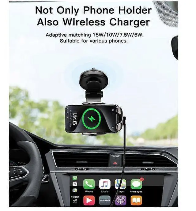 Alt view image 2 of 5 - Ecocleanpath 15W Fast Wireless Car Charger Mount with Auto Clamp & Music Sync Lights for iPhone 15-11 (Black)