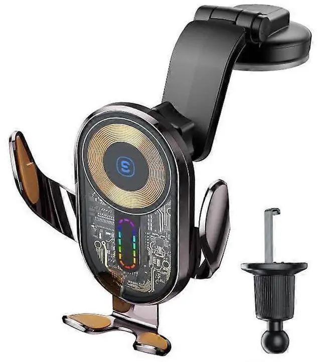 Main image of Ecocleanpath 15W Fast Wireless Car Charger Mount with Auto Clamp & Music Sync Lights for iPhone 15-11 (Black)