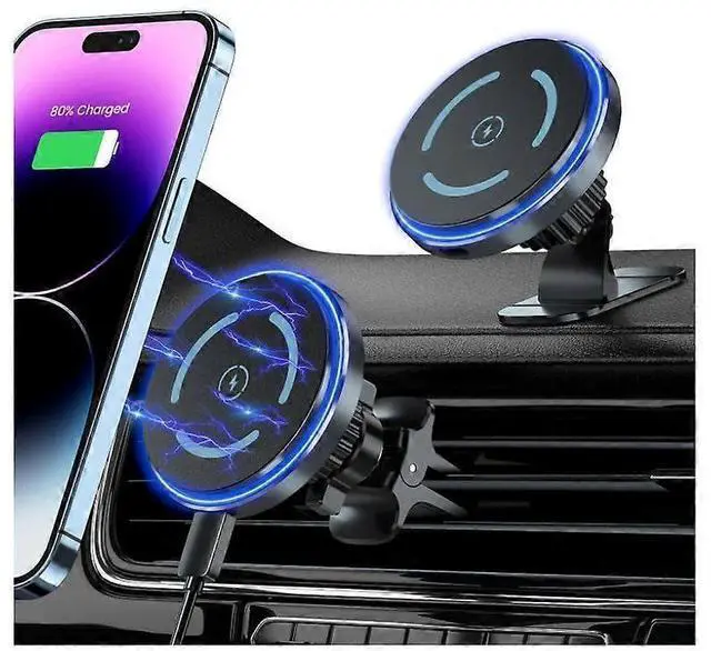 Alt view image 2 of 5 - Ecocleanpath MagSafe Car Mount Charger 15W Fast Wireless Charging, 28 Magnets Vent/Dashboard Phone Holder (Black)