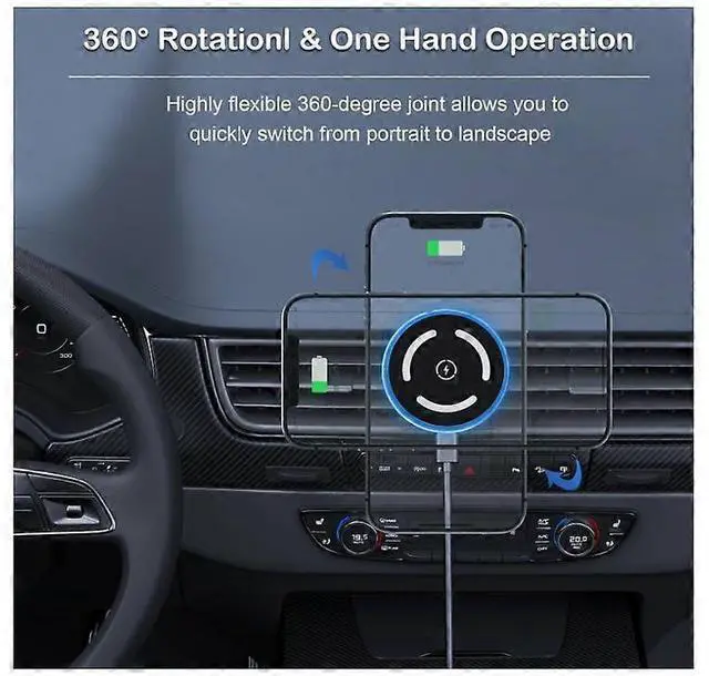 Alt view image 3 of 5 - Ecocleanpath MagSafe Car Mount Charger 15W Fast Wireless Charging, 28 Magnets Vent/Dashboard Phone Holder (Black)