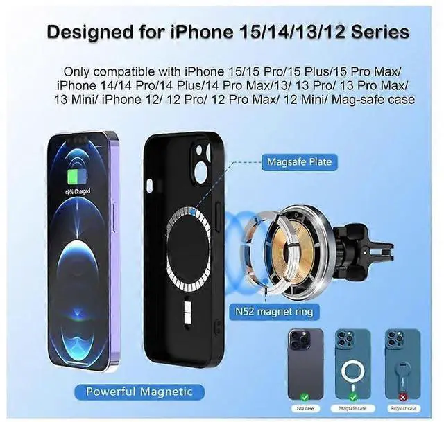 Alt view image 5 of 5 - Ecocleanpath MagSafe Car Mount Charger 15W Fast Wireless Charging, 28 Magnets Vent/Dashboard Phone Holder (Black)