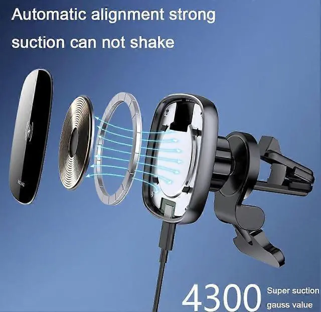 Alt view image 2 of 5 - Ecocleanpath 15W Magnetic Wireless Car Charger & Vent Mount for iPhone 13/12 Series, Black