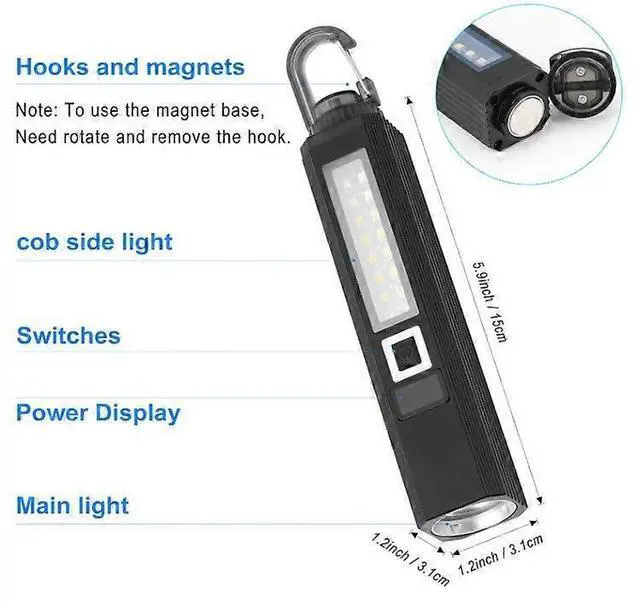 Alt view image 3 of 5 - Ecocleanpath Rechargeable Magnetic LED Flashlight, 9 Modes Super Bright with COB Worklight & UV, Waterproof, Black