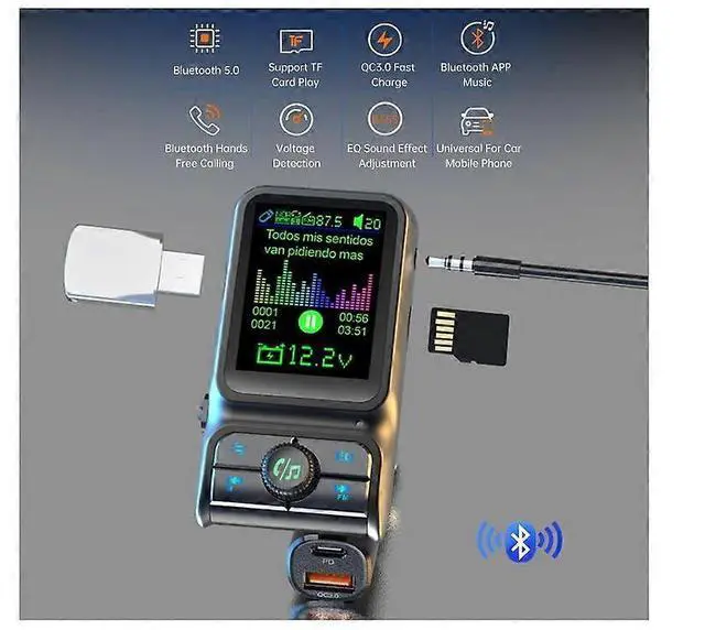 Alt view image 3 of 5 - Ecocleanpath 1.8" Bluetooth 5.3 FM Transmitter with Color Screen, PD30W Fast Charge & EQ Sound - Black