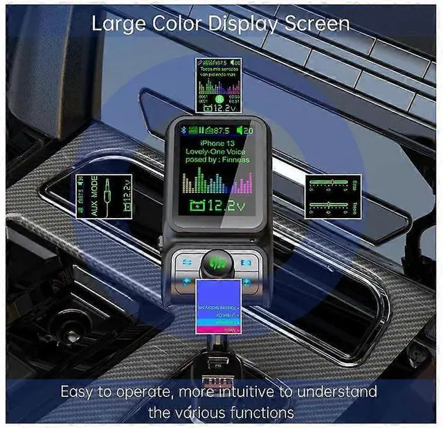Alt view image 4 of 5 - Ecocleanpath 1.8" Bluetooth 5.3 FM Transmitter with Color Screen, PD30W Fast Charge & EQ Sound - Black