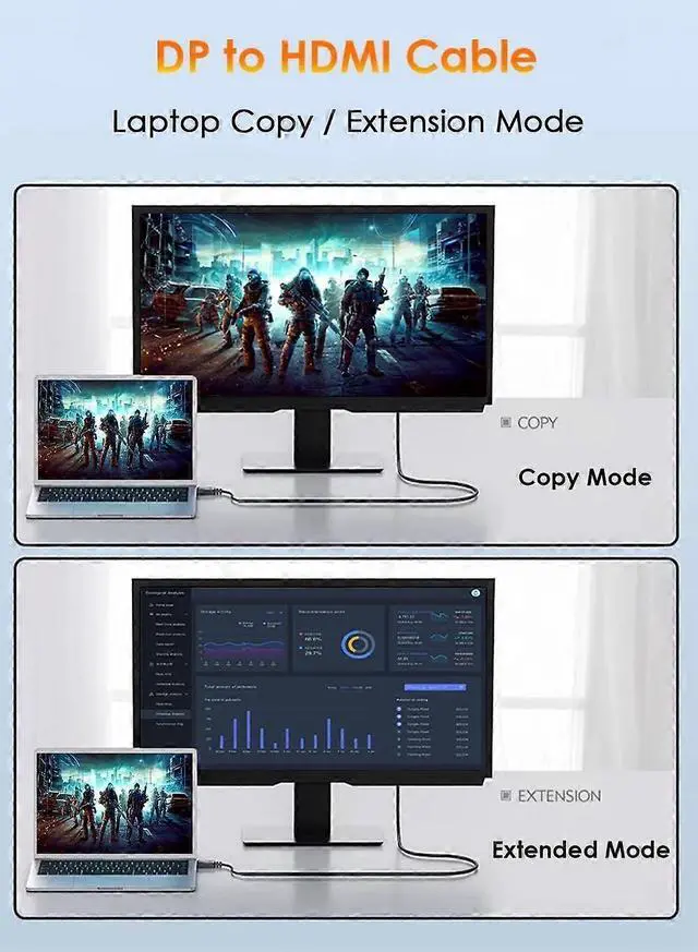 Alt view image 3 of 5 - Ecocleanpath 6ft DisplayPort to HDMI Cable 4K 30Hz, DP 1.2 to HDMI 1.4 Adapter for PC TV Monitor Projector