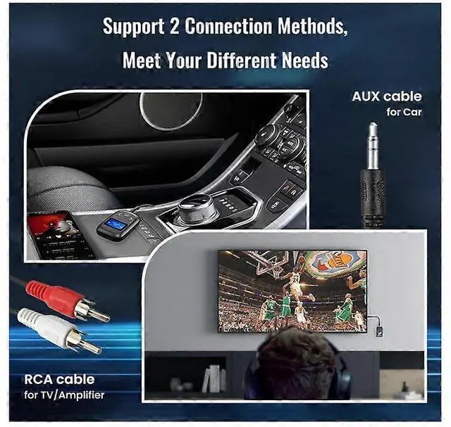 Alt view image 2 of 5 - Ecocleanpath Low Latency 4-in-1 Bluetooth 5.0 Transmitter Receiver with LED Display, Wireless Aux Car Adapter (Black)