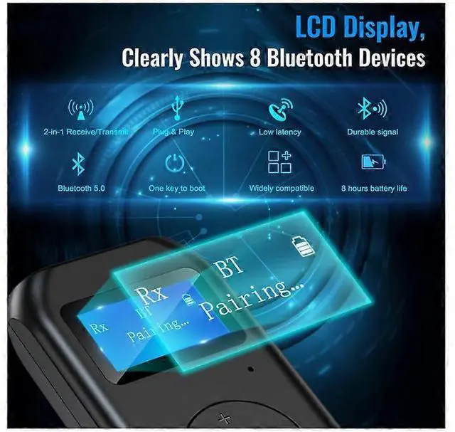 Alt view image 3 of 5 - Ecocleanpath Low Latency 4-in-1 Bluetooth 5.0 Transmitter Receiver with LED Display, Wireless Aux Car Adapter (Black)