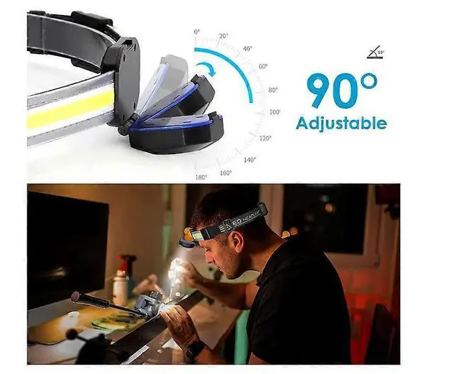 Alt view image 5 of 5 - Ecocleanpath USB Rechargeable Headlamp 500 Lumens, XPG+COB LED with 210° Beam & Warning Light, IPX4 Waterproof Black Head Torch