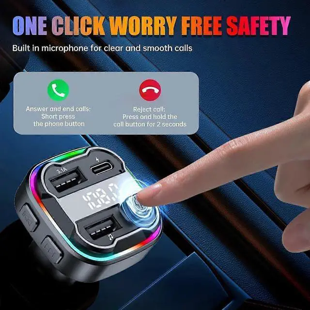 Alt view image 3 of 5 - Ecocleanpath Bluetooth 5.3 FM Transmitter Car Adapter, 48W Dual USB C Charger, Hands-Free Calling & Hi-Fi Bass