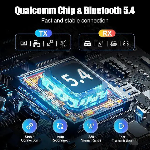 Alt view image 2 of 5 - Ecocleanpath Bluetooth 5.4 Transmitter & Receiver for TV/Car, Low Latency HD Audio, Hands-Free Calling (Black)