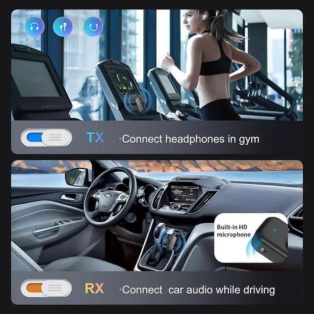 Alt view image 4 of 5 - Ecocleanpath Bluetooth 5.4 Transmitter & Receiver for TV/Car, Low Latency HD Audio, Hands-Free Calling (Black)