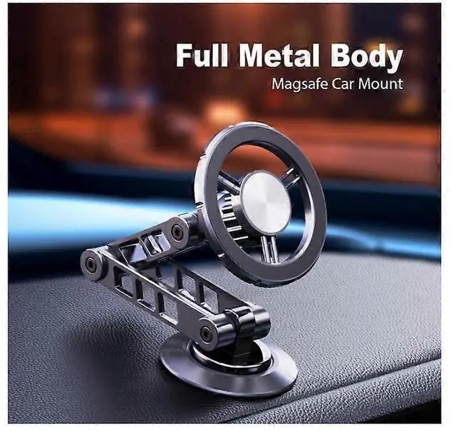 Alt view image 2 of 5 - Ecocleanpath All-Metal MagSafe Car Phone Mount, 360° Folding Holder for iPhone 12-15 Pro Max & Android (Gray)