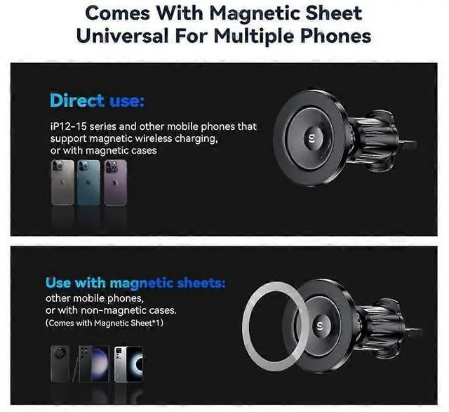 Alt view image 3 of 5 - Ecocleanpath Magnetic Car Phone Holder with MagSafe, Universal Mount for iPhone 15/14/13/12 & Android - Black