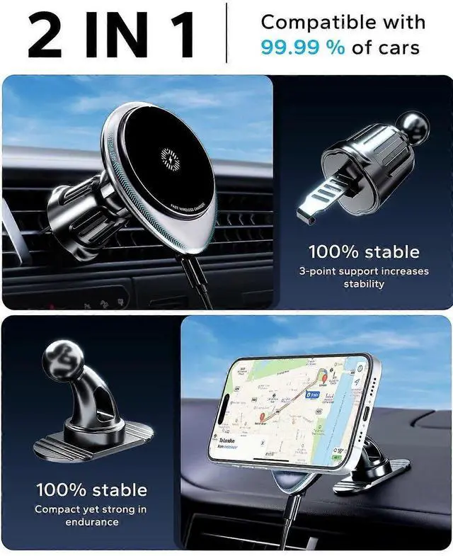Alt view image 2 of 5 - Ecocleanpath 15W MAX Magsafe Car Mount Charger, Magnetic Wireless Phone Holder for iPhone 15/14/13/12, Fast Charging Air Vent/Dashboard Mount