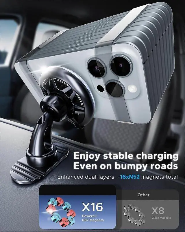 Alt view image 3 of 5 - Ecocleanpath 15W MAX Magsafe Car Mount Charger, Magnetic Wireless Phone Holder for iPhone 15/14/13/12, Fast Charging Air Vent/Dashboard Mount