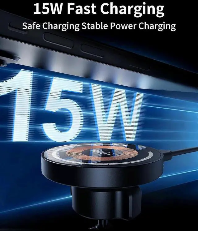 Alt view image 3 of 5 - Ecocleanpath 15W Fast Magnetic Wireless Car Charger & Phone Holder, Mag-Safe Compatible for iPhone 14/13/12 - Black